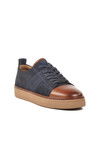 Navy Blue Brown Genuine Leather Mens Casual Shoes 3K1973 M