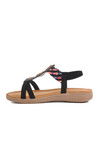 Black Genuine Leather Stone Embroidered Lightweight Womens Sandals B096 Z