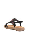 Black Genuine Leather Stone Embroidered Lightweight Womens Sandals B096 Z