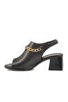 Black Genuine Leather Womens Heeled Sandals PC-54632 Z