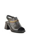 Black Genuine Leather Womens Heeled Sandals PC-54632 Z