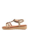 Beige Genuine Leather Stone Embroidered Womens Sandals 9634 Z