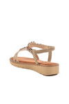 Beige Genuine Leather Stone Embroidered Womens Sandals 9634 Z