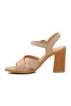 صندل بكعب من الجلد الطبيعي باللون البيج للنساء 9760 Z
