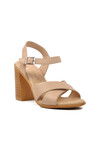 صندل بكعب من الجلد الطبيعي باللون البيج للنساء 9760 Z