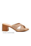 NARROW MOLD Beige Genuine Leather Womens Heeled Slippers 9749 Z
