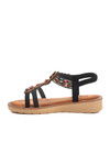 Black Genuine Leather Stone Embroidered Womens Sandals 9634 Z