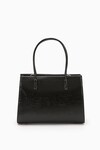 Black Wrinkled Patent Leather Womens Hand and Shoulder Bag 930156