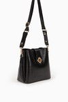 Black Wrinkled Patent Leather Womens Shoulder Bag 930167