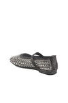 Black Stoned Textile Womens Ballerinas 038 Z
