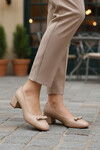 Beige Skin Bow Ribbon Womens High Heel Shoes 519081 Z
