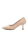 Beige Suede Womens Thin Short Heeled Evening Shoes 695033 Z