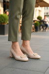 Beige Skin Thick Heeled Womens Evening Shoes 695039 Z