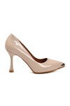 Beige Patent Leather Womens Thin Heeled Shoes PC-55118 Z