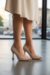 Beige Patent Leather Womens Thin Heeled Shoes PC-55118 Z