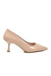 Beige Patent Leather Womens Thin Short Heeled Evening Shoes 695033 Z