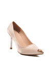 Beige Satin Thin Stoned Heeled Womens Evening Shoes 357191 Z