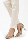 Beige Satin Stone Embroidered Thin Heeled Womens Evening Shoes 248245 Z