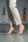Beige Satin Stone Embroidered Thin Heeled Womens Evening Shoes 248245 Z