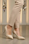 Beige Thin Long Heeled Womens Evening Shoes 448205 Z