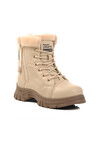حذاء طويل للبنات مبطن بفرو المنك باللون البيج، مزود بسحاب ونعل مانع للانزلاق، 24072 F