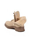 حذاء نسائي من صوف المنك البيج بسحاب داخلي ونعل مانع للانزلاق 24035 Z