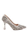 Silver Satin Stone Embroidered Thin Heeled Womens Evening Shoes 248245 Z