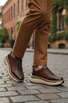 Brown Genuine Leather Lace-Up Mens Sneakers 152-22390 M