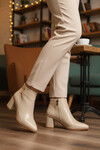 Cream Fur Lined Cold-Resistant Heeled Womens Boots PC-54984 Z