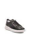 Black and White Lace-Up Light Leather Womens Sneakers 201 G