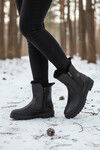 Black Polar Fleece Zippered Non-Slip Sole Womens Boots 23003 Z