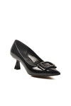 Black Wrinkled Thin Short Heeled Womens Evening Shoes 357172 Z