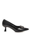 Black Wrinkled Thin Short Heeled Womens Evening Shoes 357189 Z