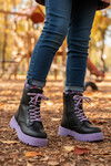 Black Purple Polar Fleece Lace-Up Zippered Non-Slip Girls Boots Dale 05 F