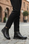 Black Genuine Leather Zippered Non-Slip Sole Womens Boots 2004 Z