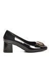 Black Patent Leather Thick Heeled Womens Evening Shoes 695040 Z