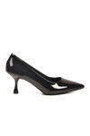 Black Patent Leather Womens Thin Short Heeled Evening Shoes 695033 Z