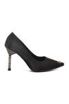 Black Satin Thin Stoned Heeled Womens Evening Shoes 357191 Z
