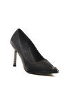 Black Satin Thin Stoned Heeled Womens Evening Shoes 357191 Z
