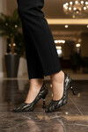 Black Satin Stone Embroidered Thin Heeled Womens Evening Shoes 248245 Z