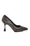 Black Stone Embroidered Thin Heeled Womens Evening Shoes PC-55020 Z