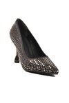 Black Stone Embroidered Thin Heeled Womens Evening Shoes PC-55020 Z