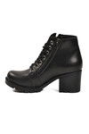 Black Lace-Up Zippered Heeled Womens Boots 196 Z