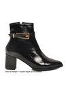 Black Narrow Fit Polar Fleece Pointed Toe Heeled Womens Boots 262327 Z