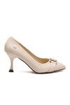 Bej Saten İnce Topuklu Kadın Abiye Ayakkabı PC-55201 Z