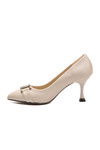 Bej Saten İnce Topuklu Kadın Abiye Ayakkabı PC-55201 Z