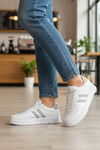 Beyaz Gri Bağcıklı Unisex Cilt Spor Ayakkabı 163 G