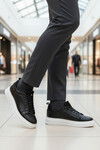 Siyah Beyaz Bağcıklı Cilt Hafif Esnek Erkek Sneaker 179 M