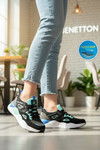 Siyah Beyaz Bağcıklı Memory Foam Unisex Spor Ayakkabı BNI-11109 G