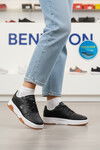 Siyah Beyaz Bağcıklı Cilt Memory Foam Unisex Spor Ayakkabı BNI-11220 G